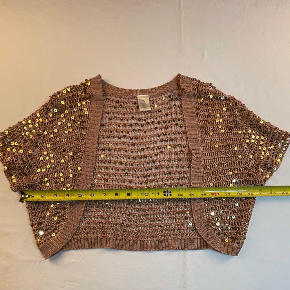 Sequined Brown Sequin Knit Shrug Women’s Size L/XL - Picture 4 of 6